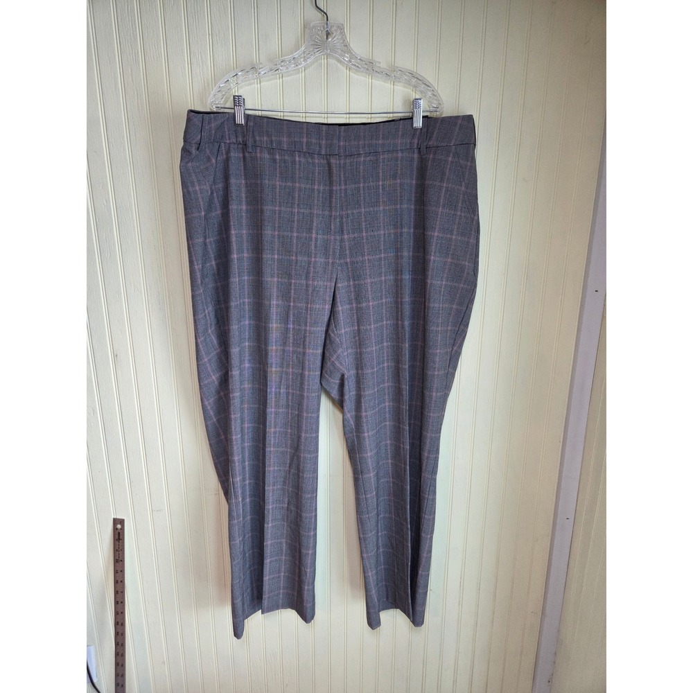 Lane Bryant The Lena Curvy‎ Grey Pink Glen Plaid Trousers 24R Pull On Pants